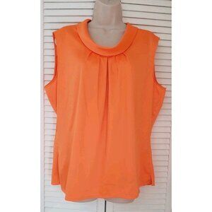 TAHARI ARTHUR S LEVINE SATIN SLEEVELESS BLOUSE TANGERINE ORANGE XLARGE